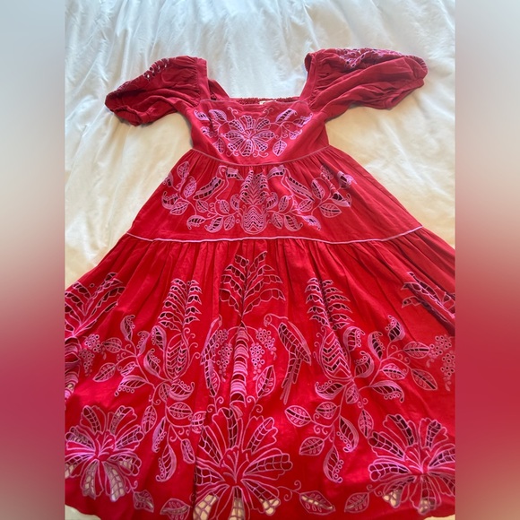 FARM Rio Red Embroidered Midi Dress - Picture 2 of 4
